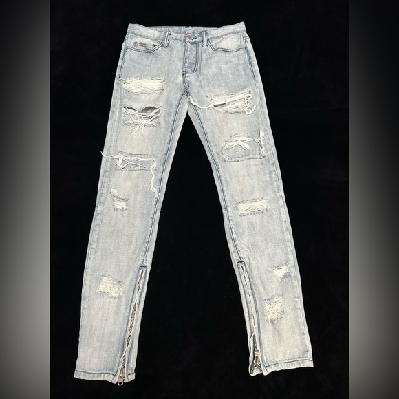 MNML Light Wash Ripped Skinny Jeans with ankle zippers - Picture 1 of 7